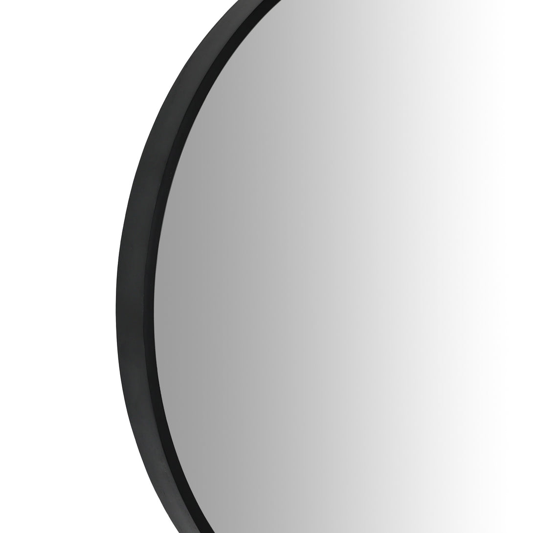 Noir Round Wooden Wall Mirror 50cm - Black