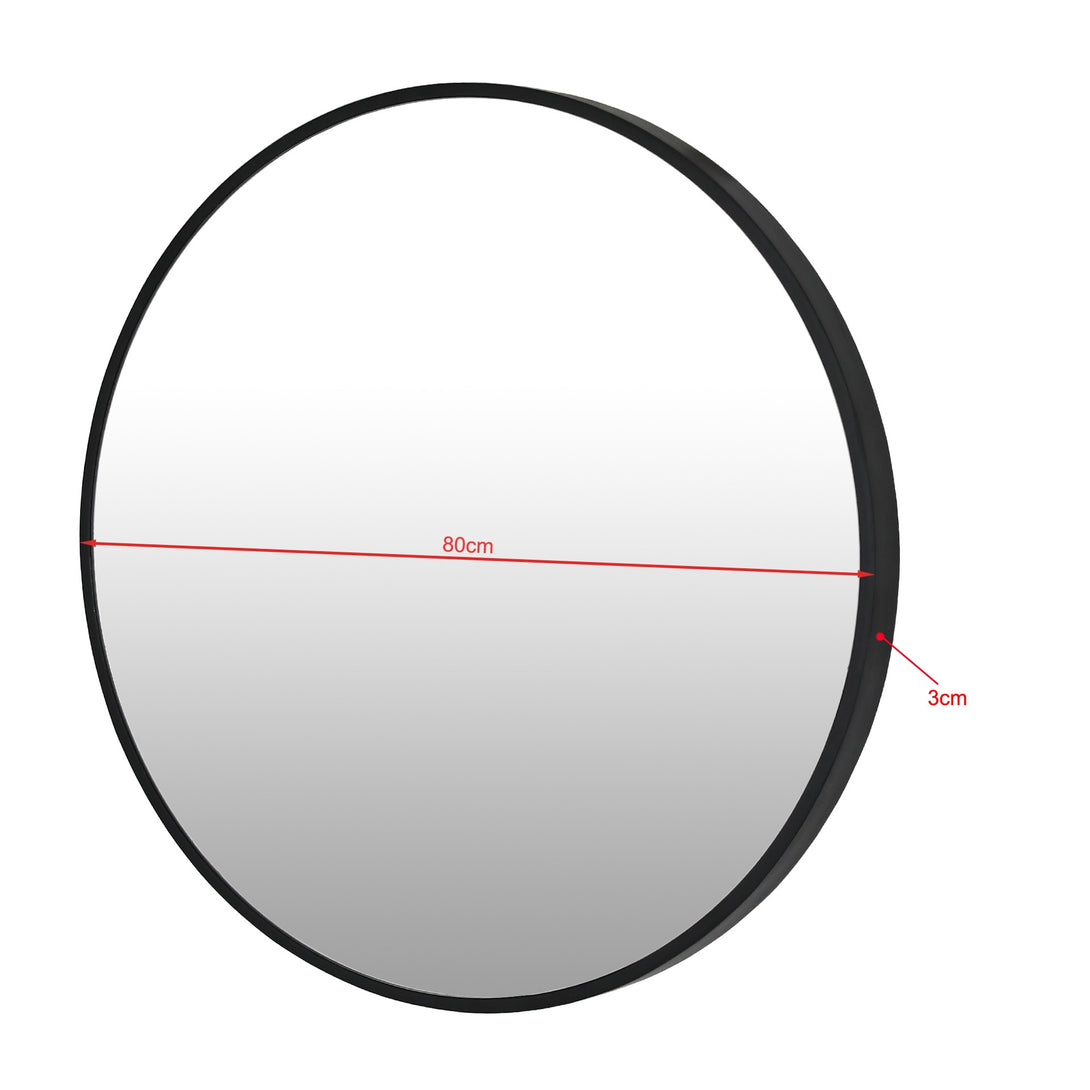 Noir Round Wooden Wall Mirror 50cm - Black