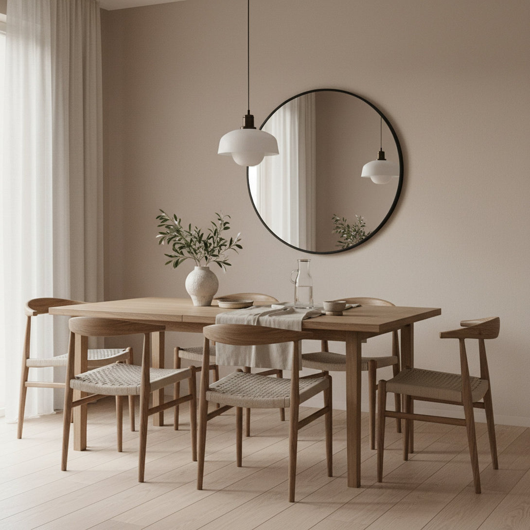 Noir Round Wooden Wall Mirror 60cm - Black