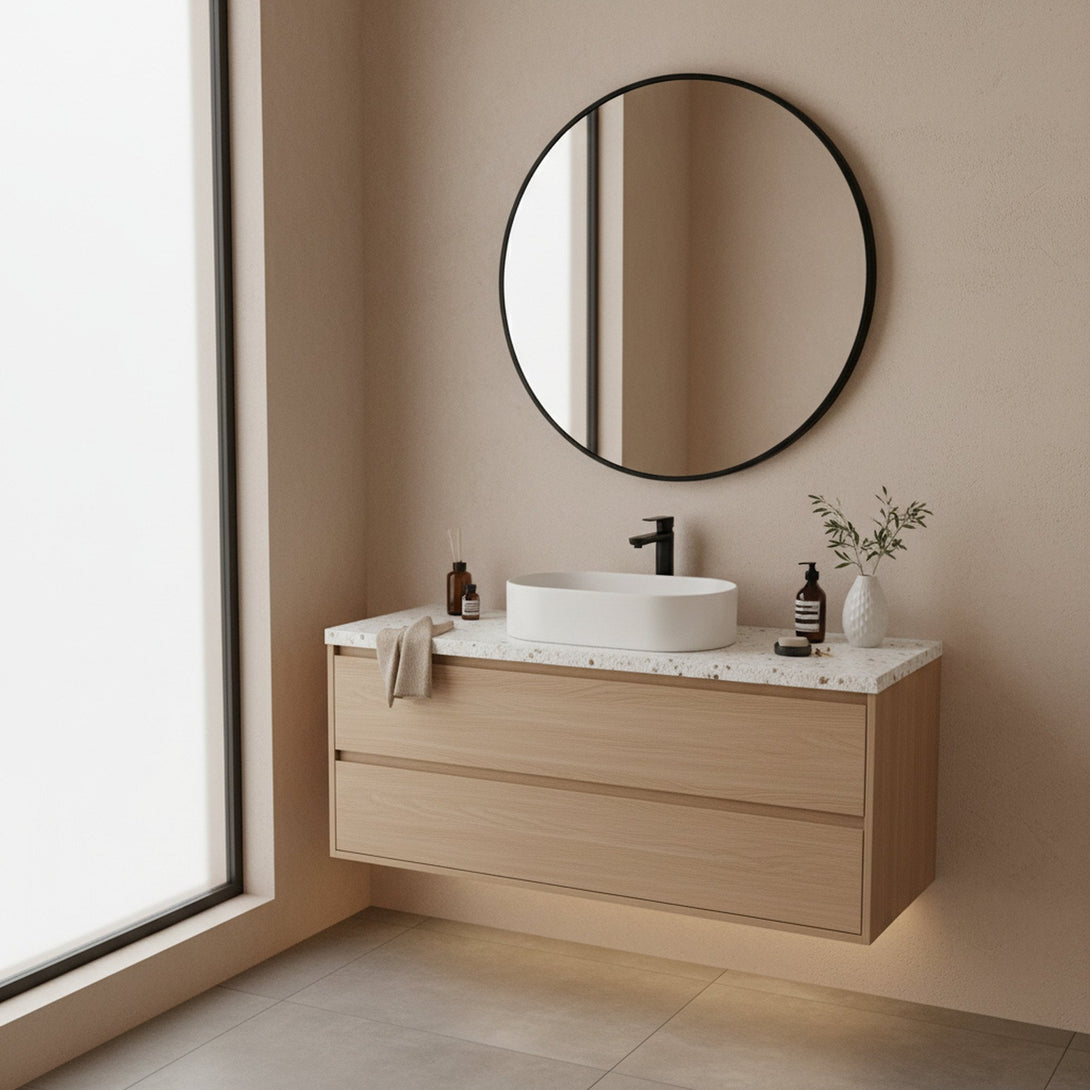 Noir Round Wooden Wall Mirror 60cm - Black