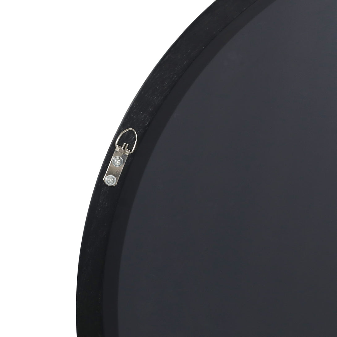 Noir Round Wooden Wall Mirror 60cm - Black