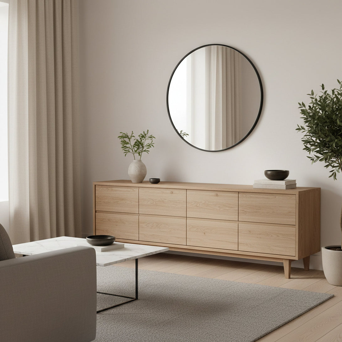 Noir Round Wooden Wall Mirror 80cm - Black