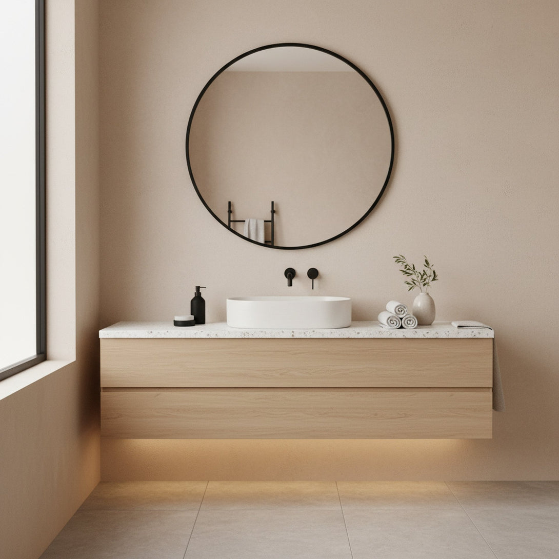 Noir Round Wooden Wall Mirror 80cm - Black