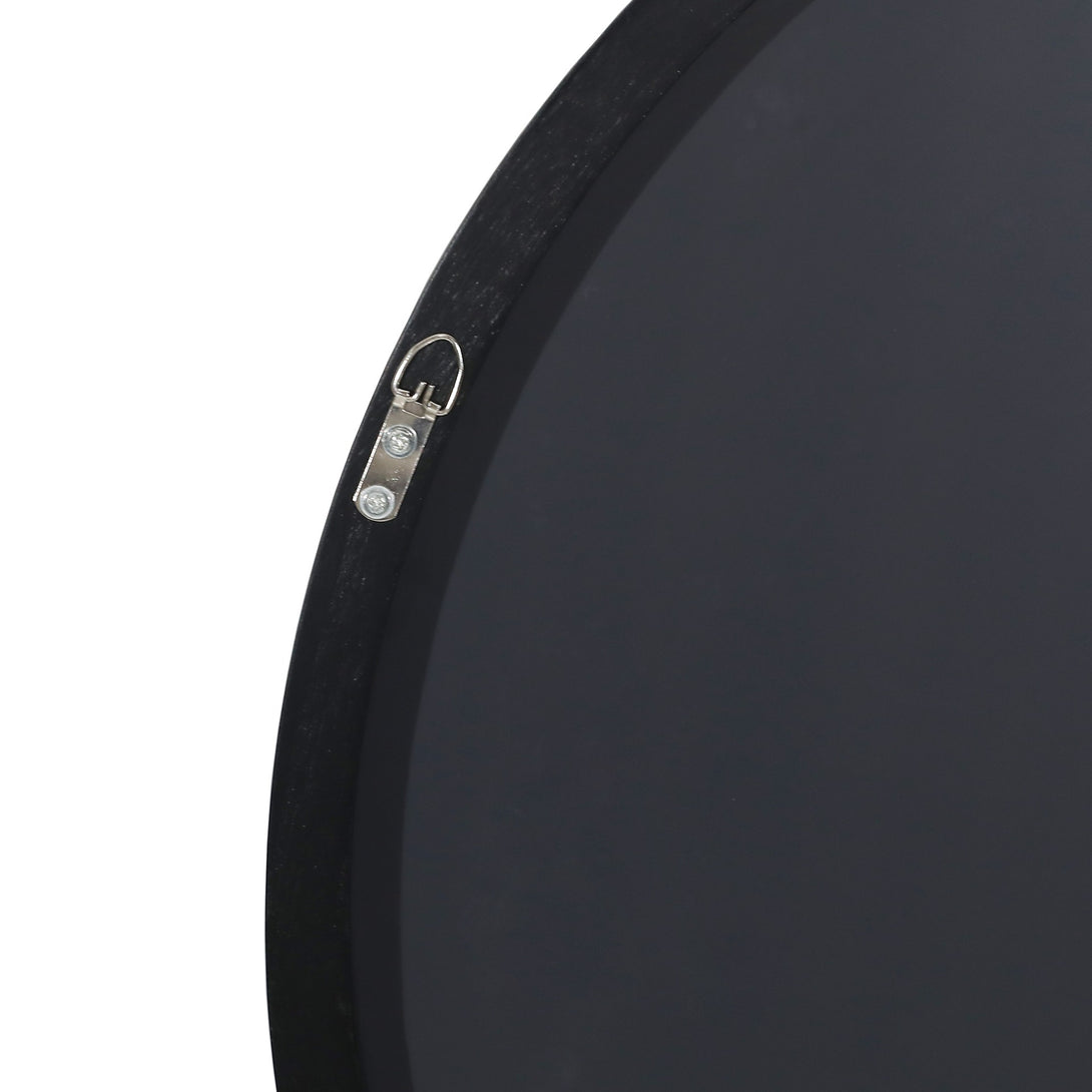 Noir Round Wooden Wall Mirror 100cm - Black