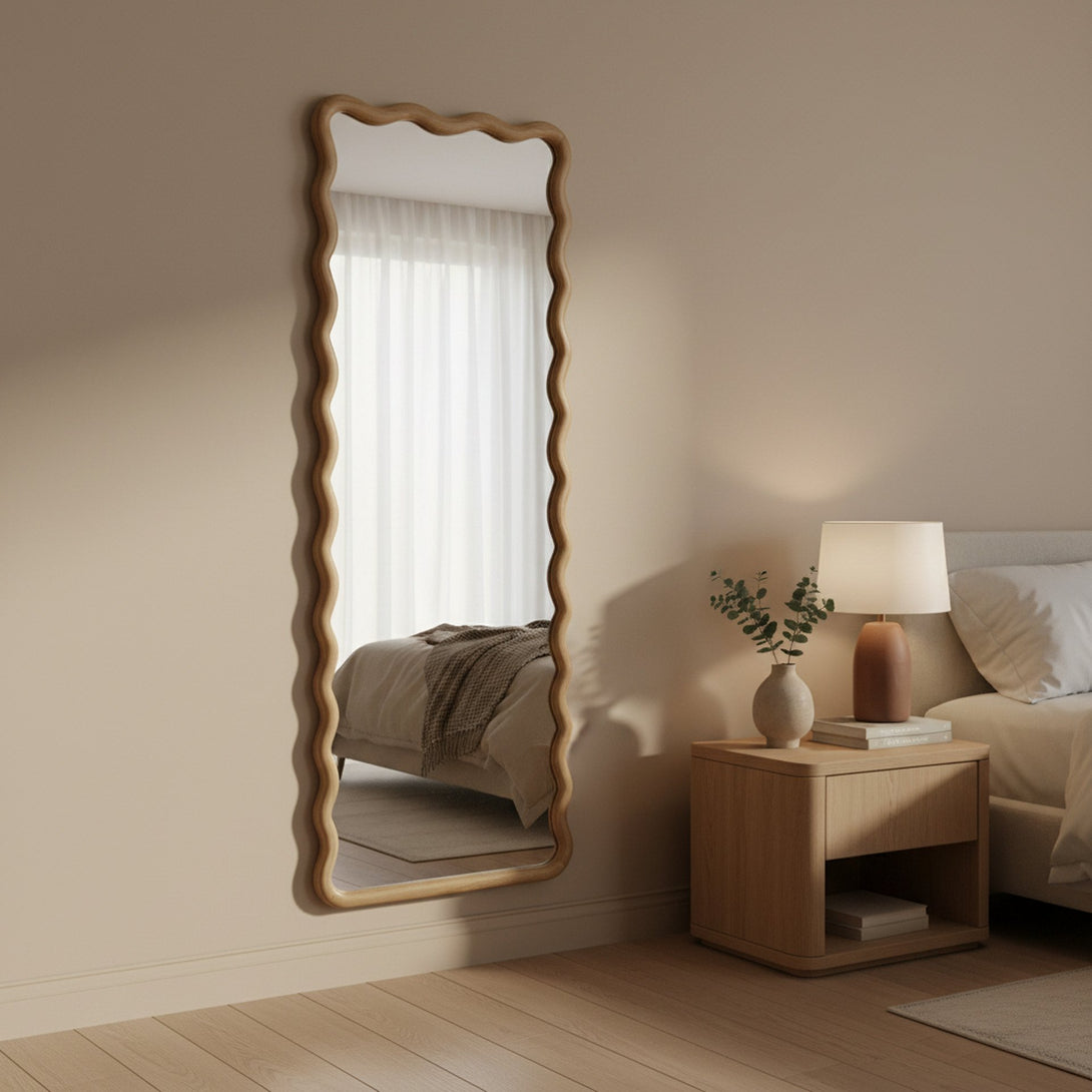 Ripple Wavy Wooden Full Length Mirror 160cm - Light Wood