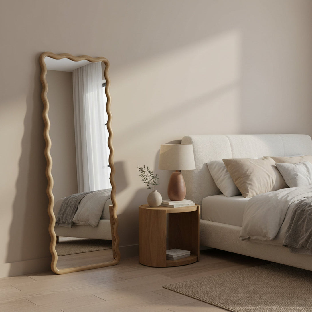 Ripple Wavy Wooden Full Length Mirror 160cm - Light Wood
