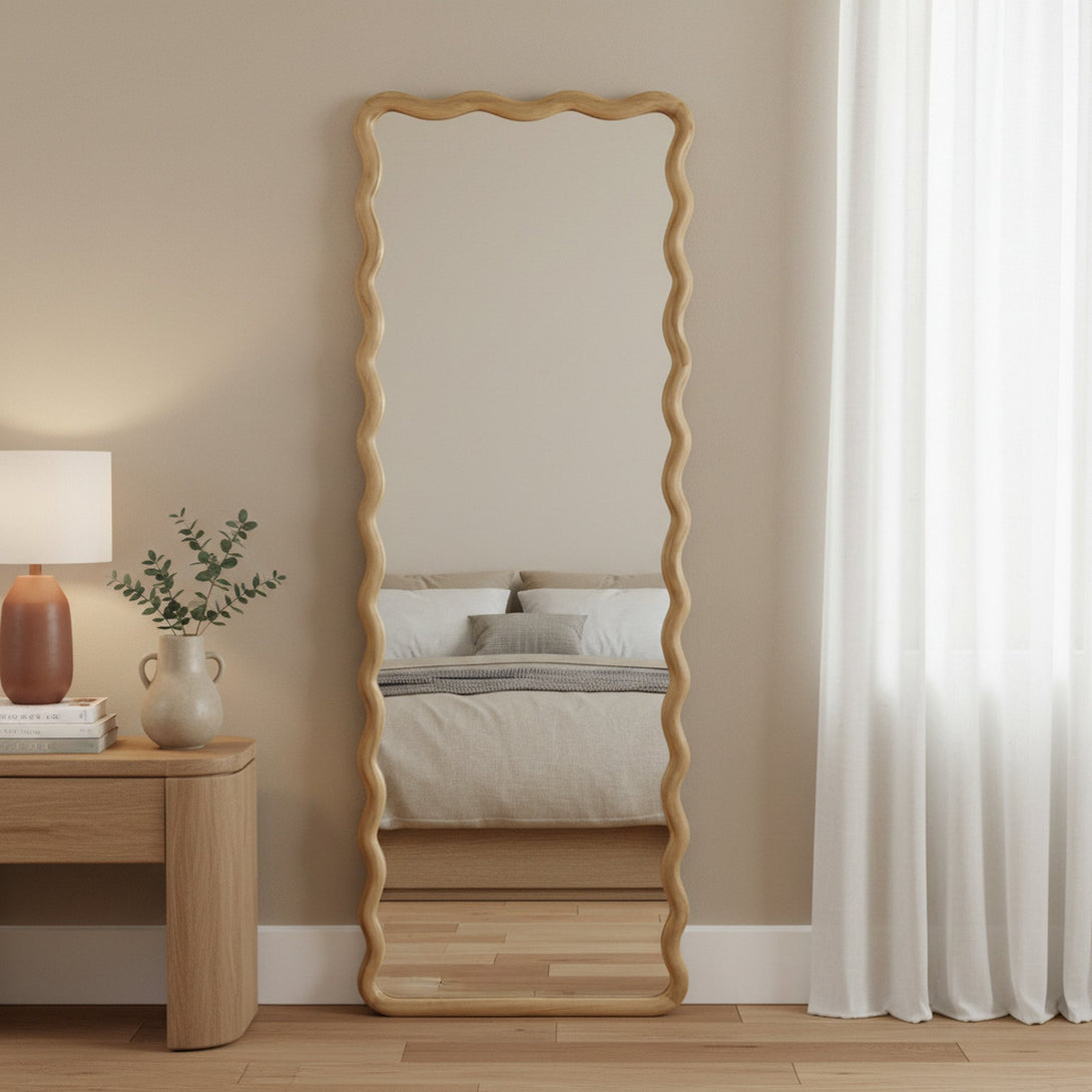 Ripple Wavy Wooden Full Length Mirror 160cm - Light Wood