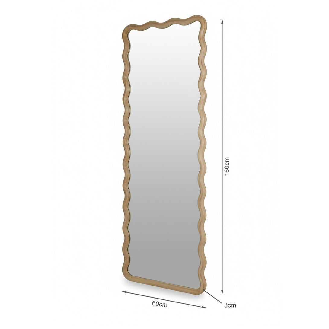 Ripple Wavy Wooden Full Length Mirror 160cm - Light Wood