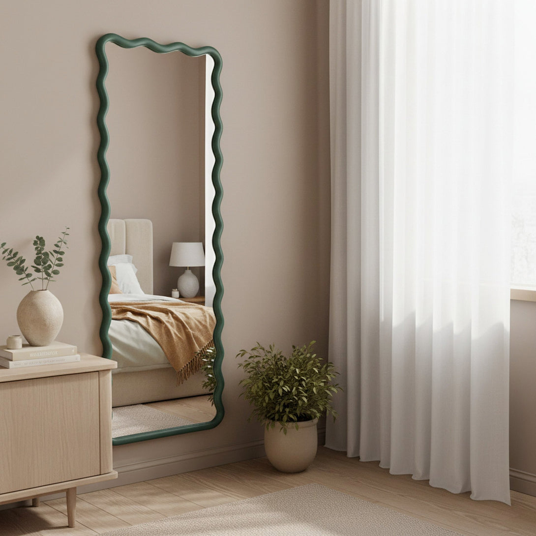 Ripple Wavy Wooden Full Length Mirror 160cm - Sage
