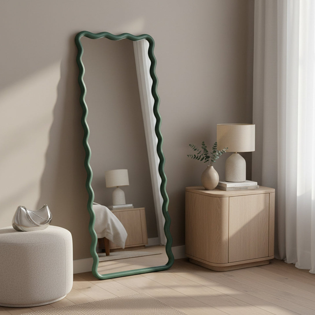 Ripple Wavy Wooden Full Length Mirror 160cm - Sage