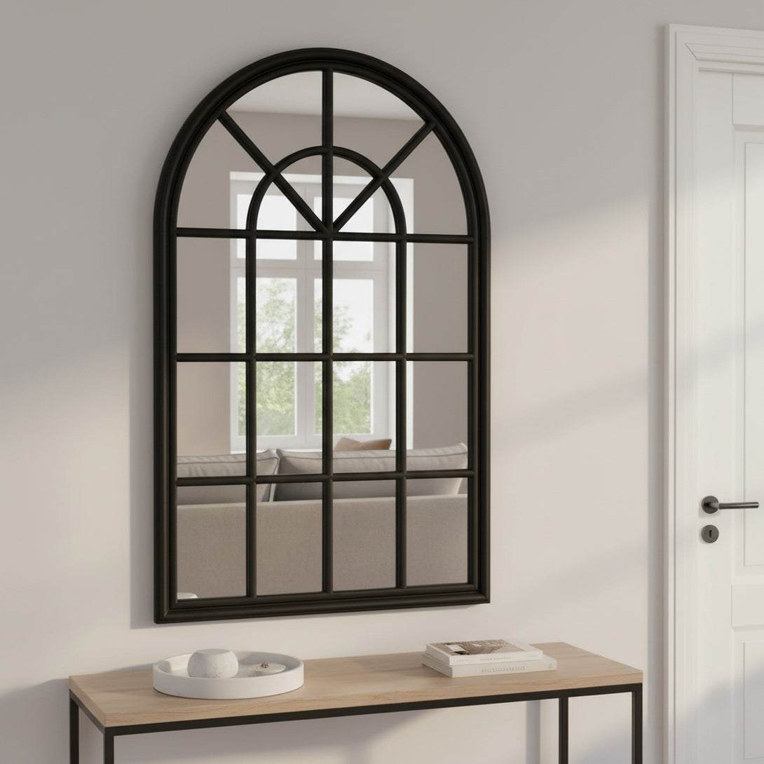 Lattice Arched Wooden Mirror 120cm - Black