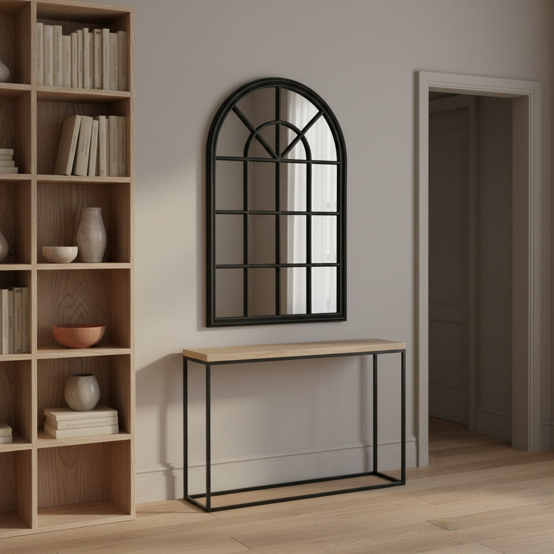 Lattice Arched Wooden Mirror 120cm - Black