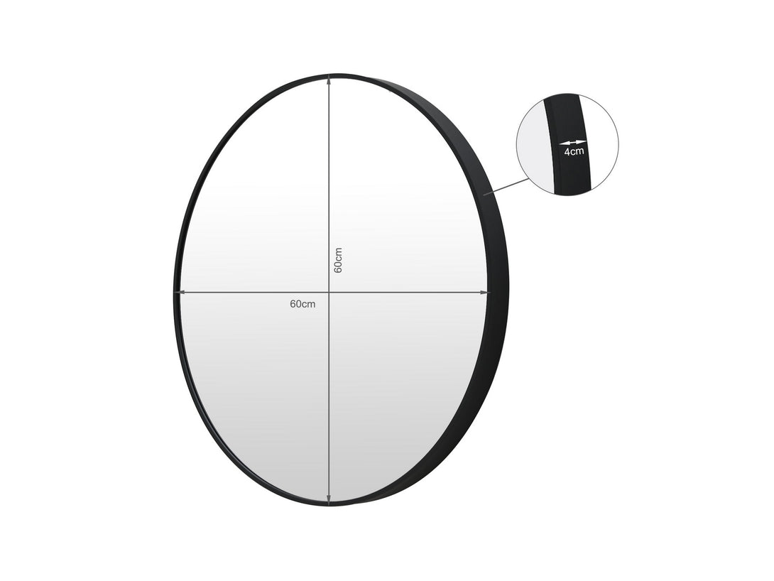 Aura Round Metal Framed Wall Mirror 60cm - Black