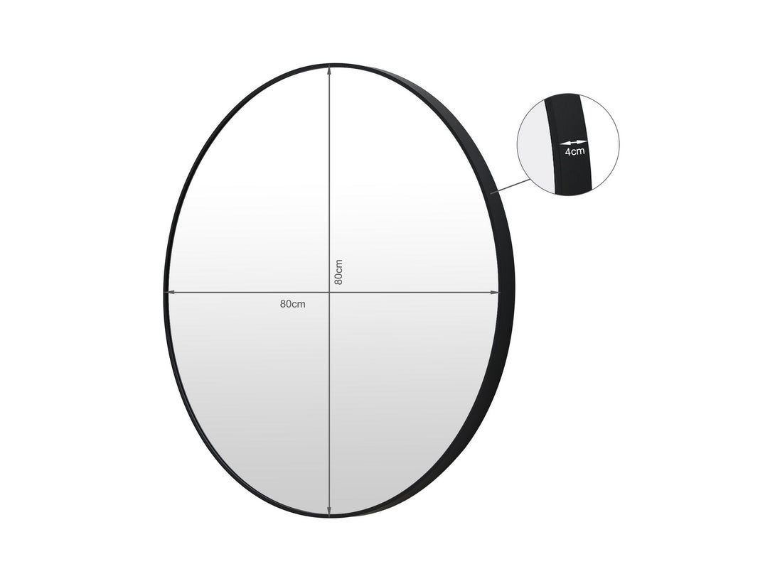 Aura Round Metal Framed Wall Mirror 80cm - Black