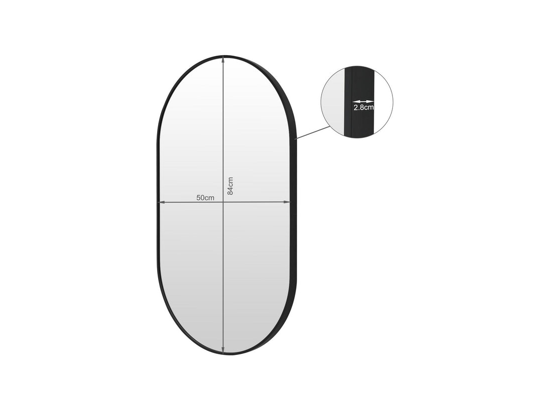 Luna Oval Metal Framed Wall Mirror - Black