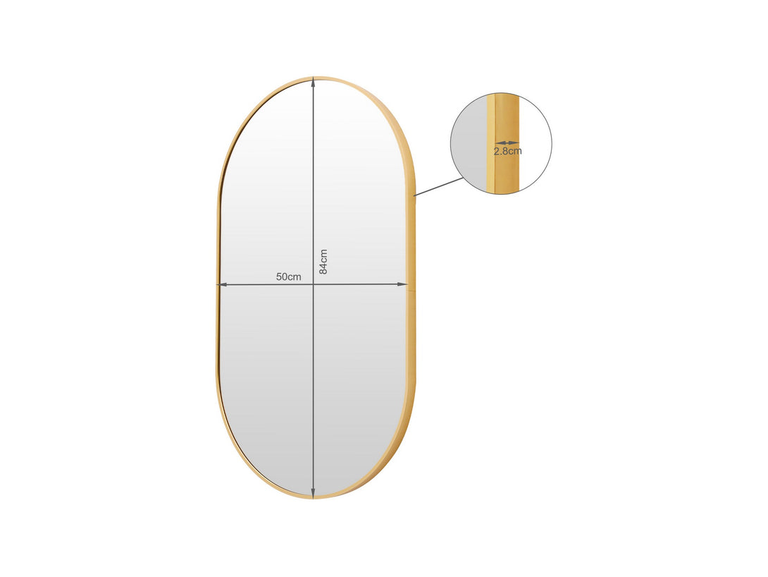 Luna Oval Metal Framed Wall Mirror - Gold