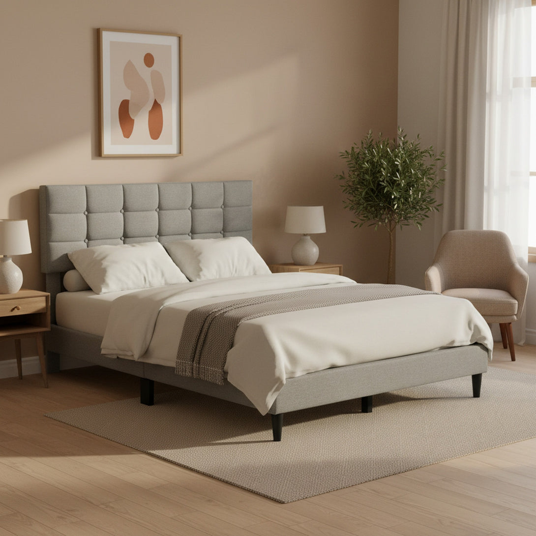 Aspen Queen Fabric Bed Frame - Stone