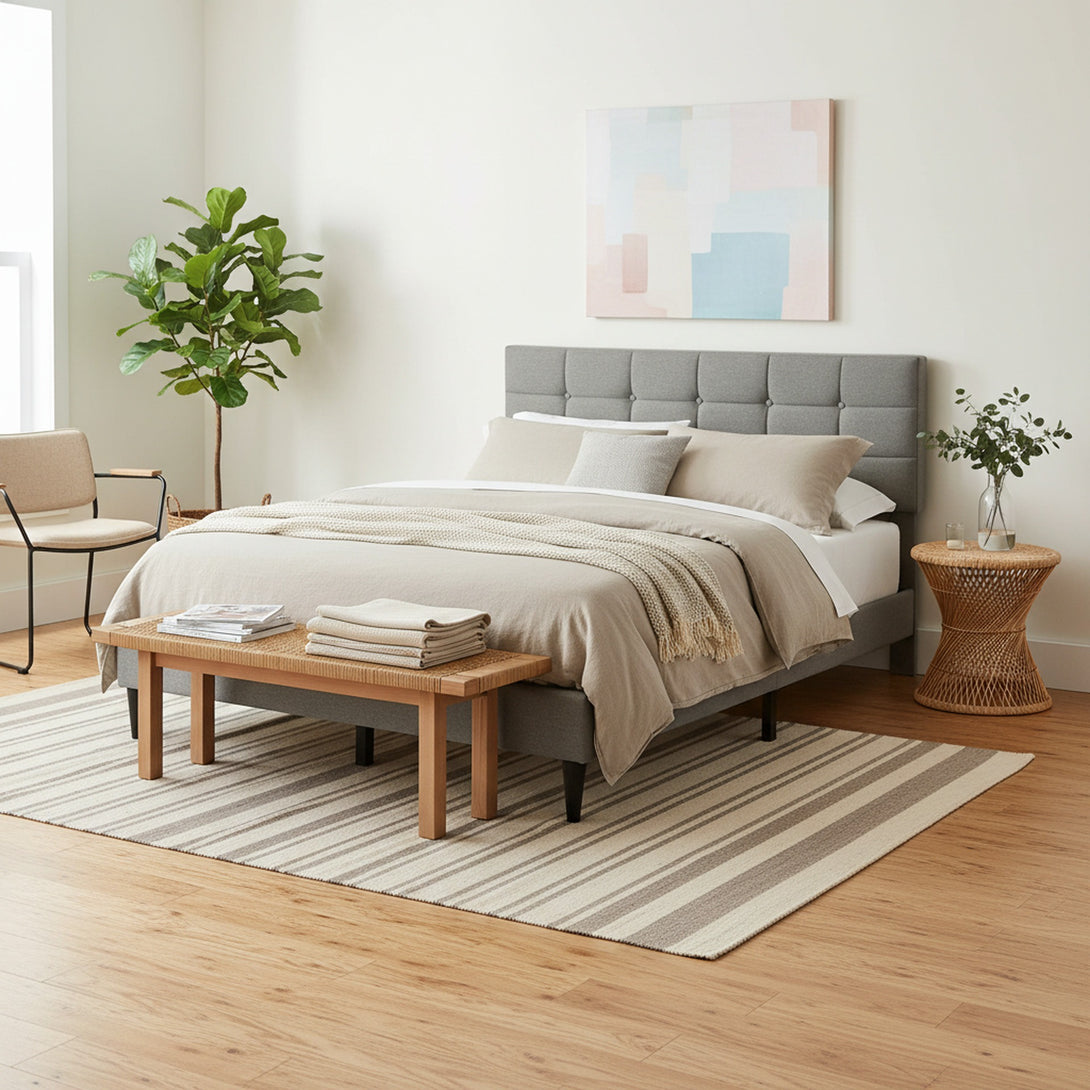 Aspen Queen Fabric Bed Frame - Stone