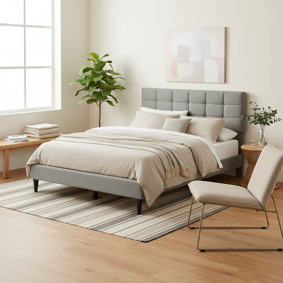Aspen Queen Fabric Bed Frame - Stone