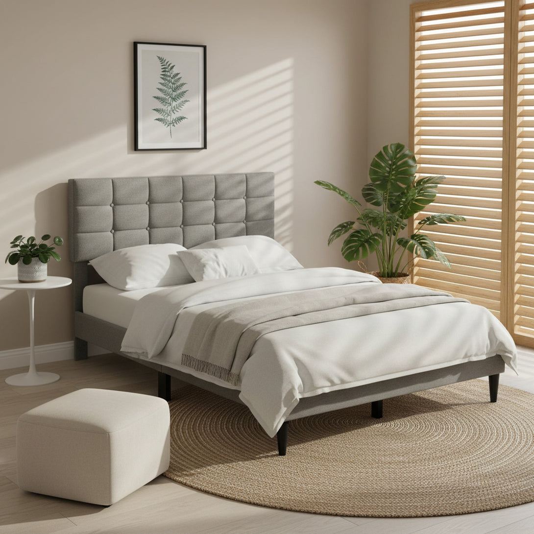 Aspen Queen Fabric Bed Frame - Stone