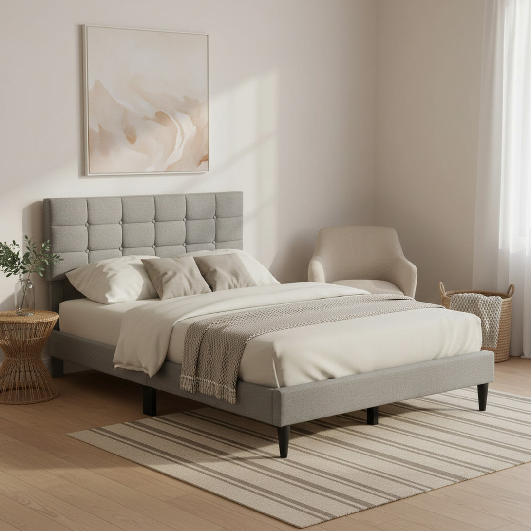 Aspen Queen Fabric Bed Frame - Stone