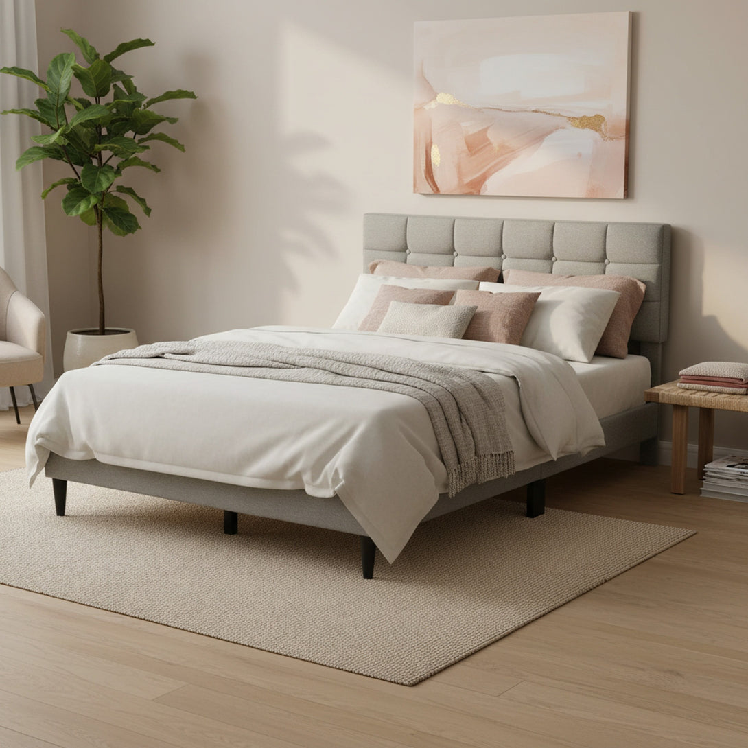 Aspen Queen Fabric Bed Frame - Stone