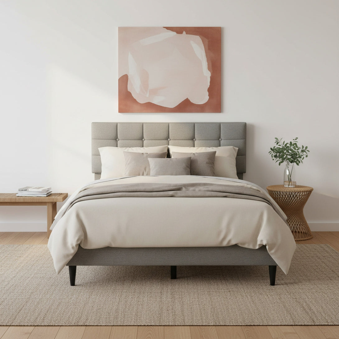 Aspen Queen Fabric Bed Frame - Stone