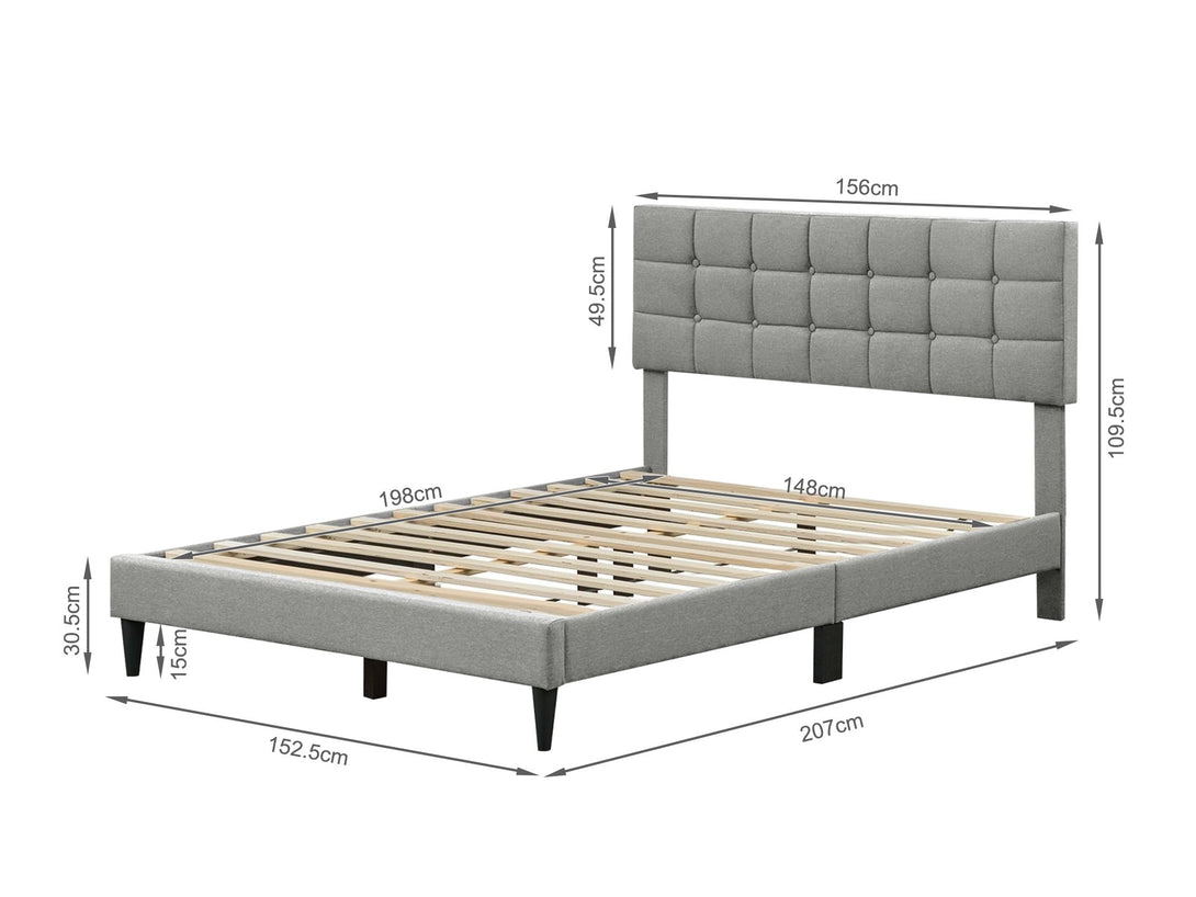 Aspen Queen Fabric Bed Frame - Stone
