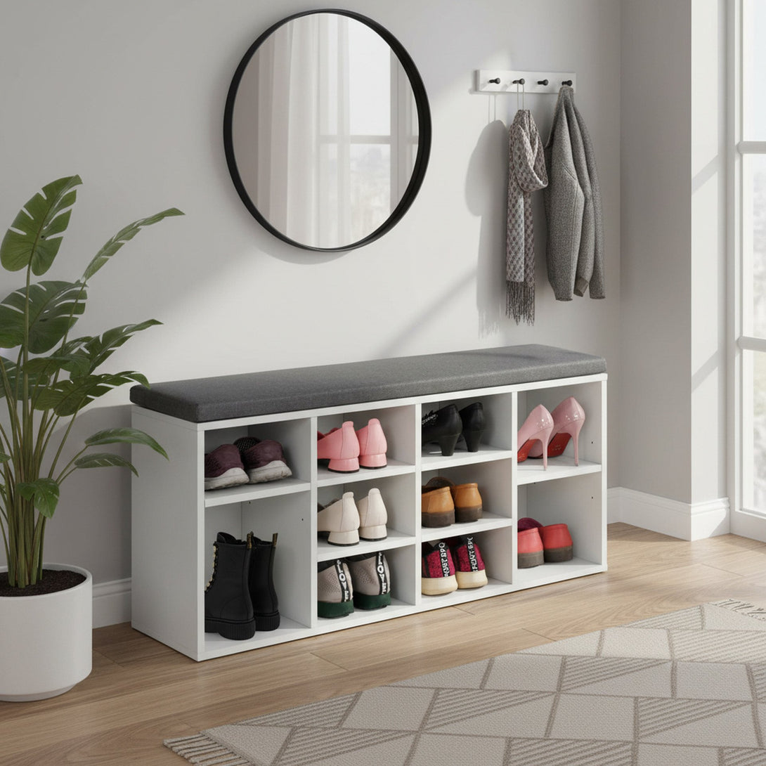 HIKAKA Shoe Cabinet Shoe Bench - White