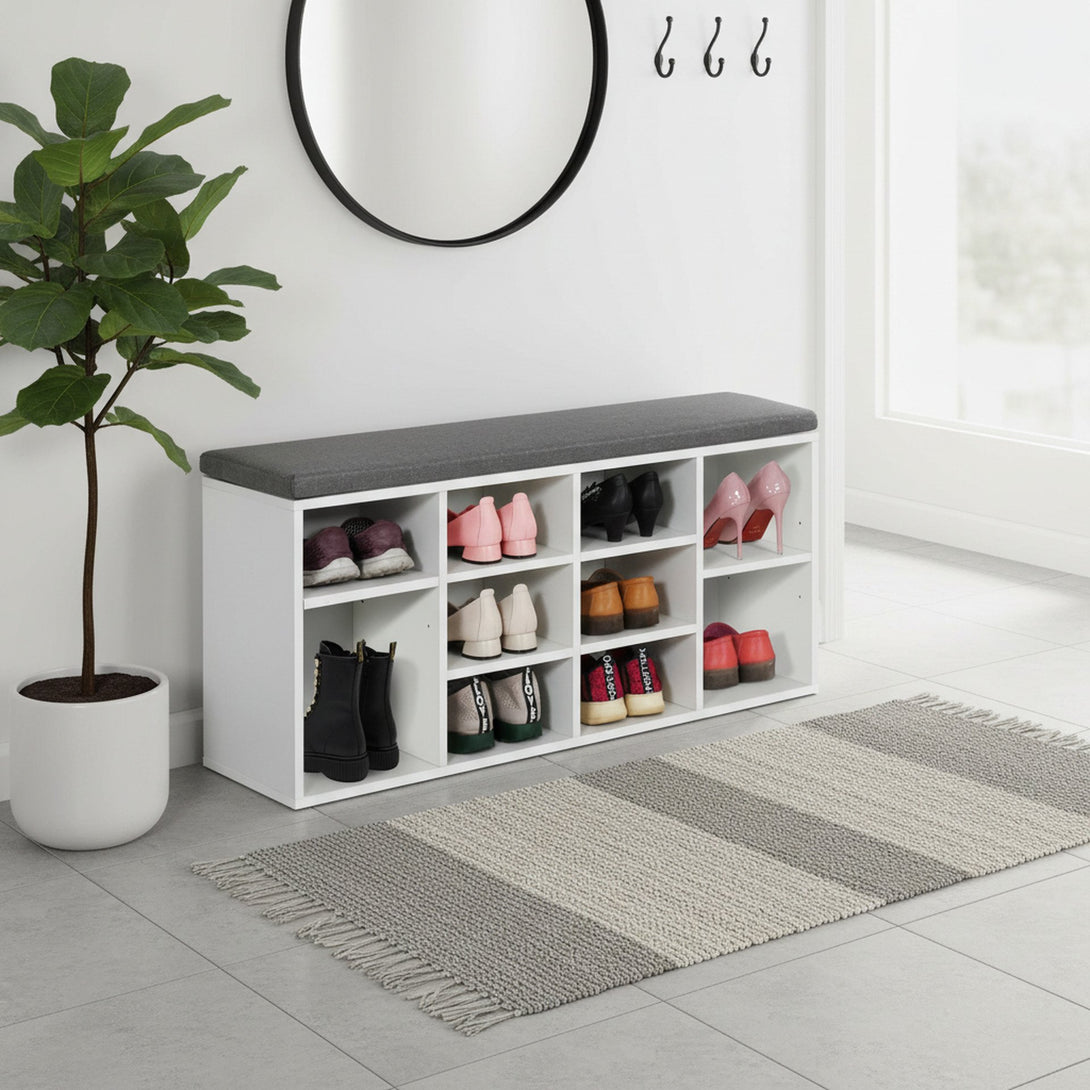 HIKAKA Shoe Cabinet Shoe Bench - White