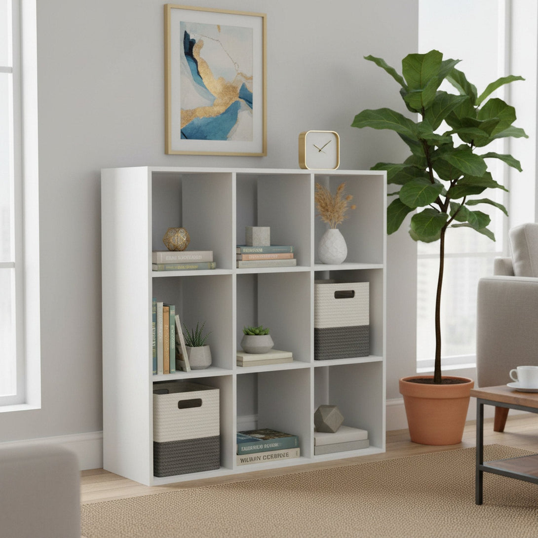 KIVU 9 Cube Square Bookshelf - White | Modern & Functional