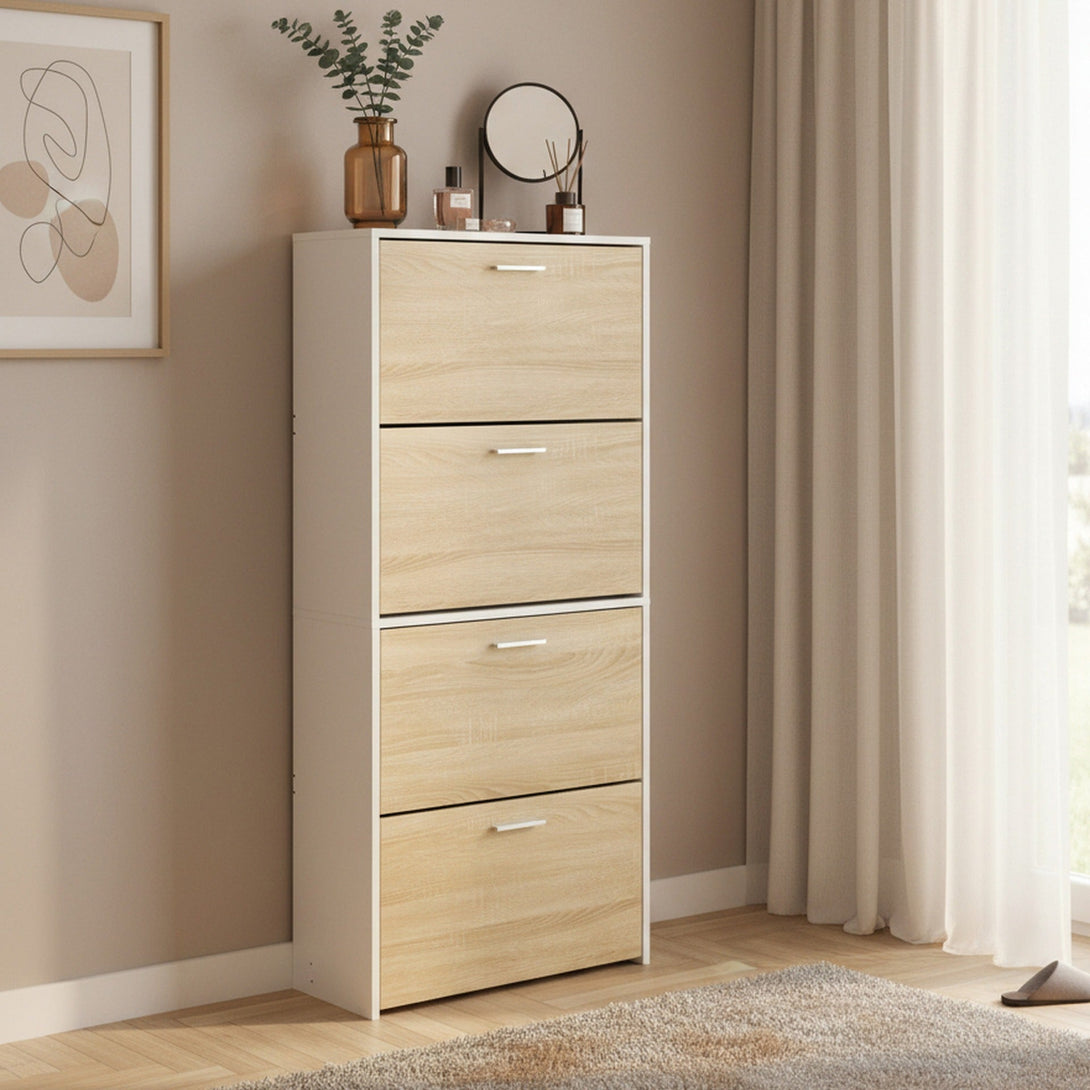 Navo 4 Drawer Shoe Cabinet Storage Rack - White Oak