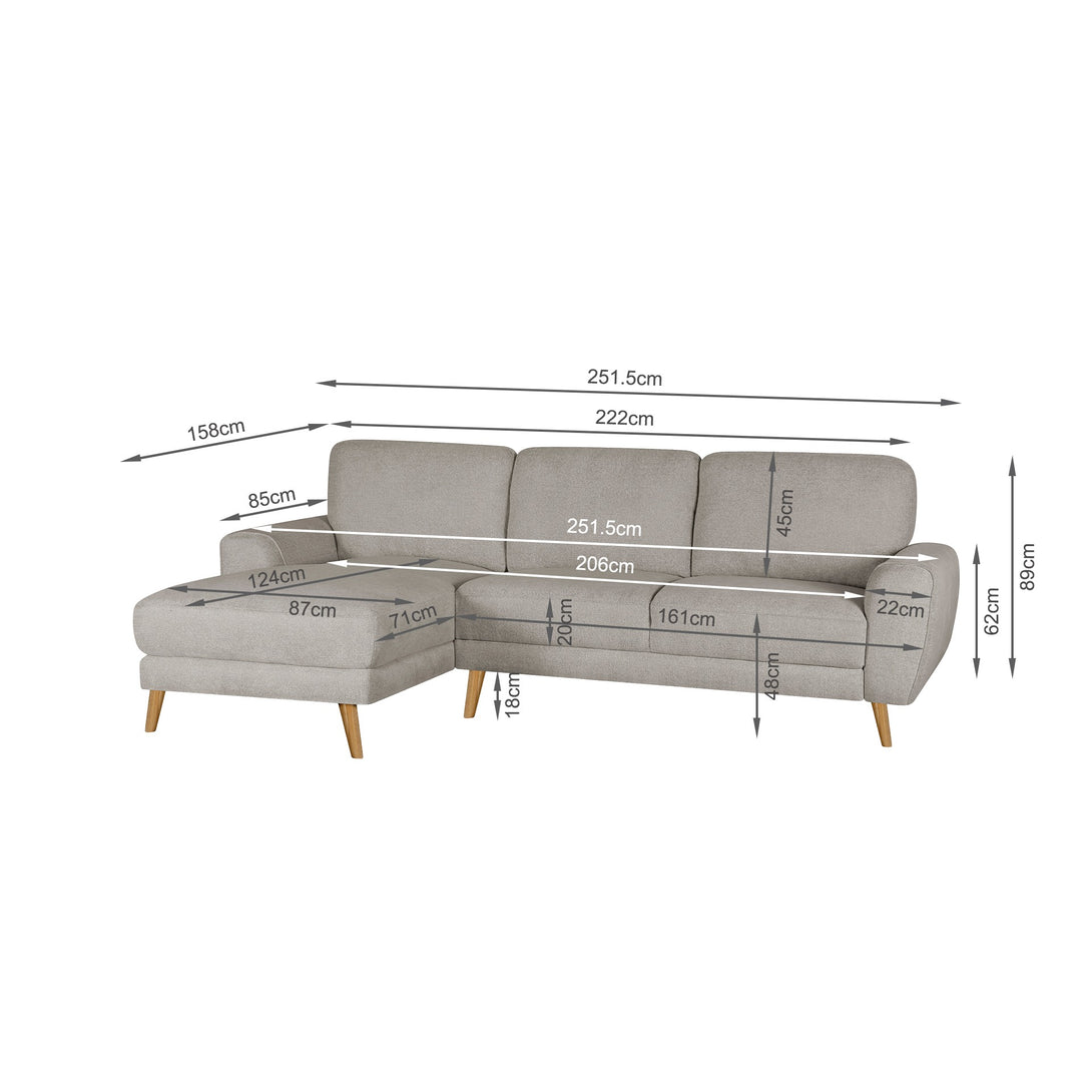 Luno 3 Seater Sofa with Left Facing Chaise - Beige
