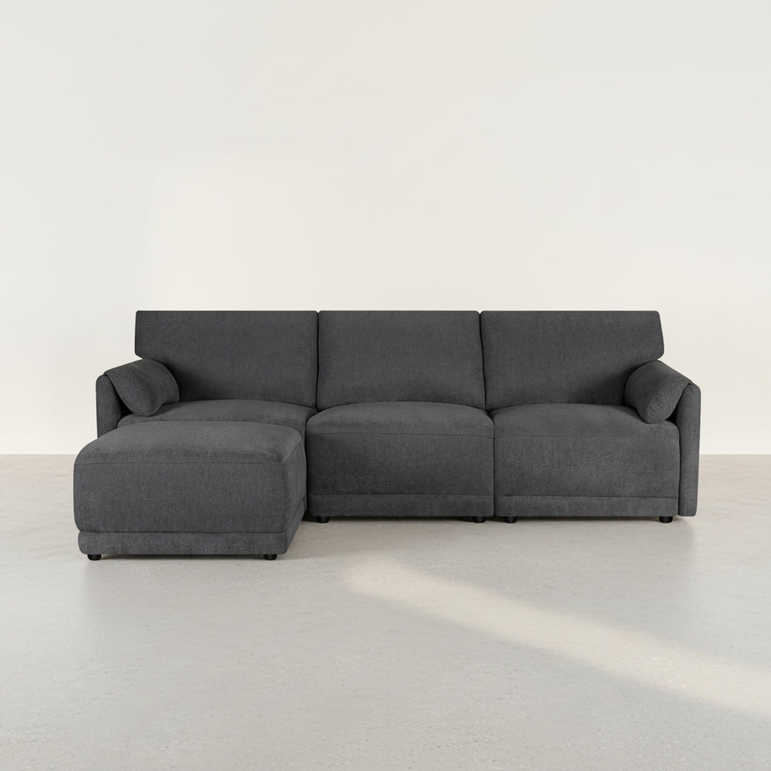 Velvo 3 Seater Modular Sofa with Ottoman - Dark Grey