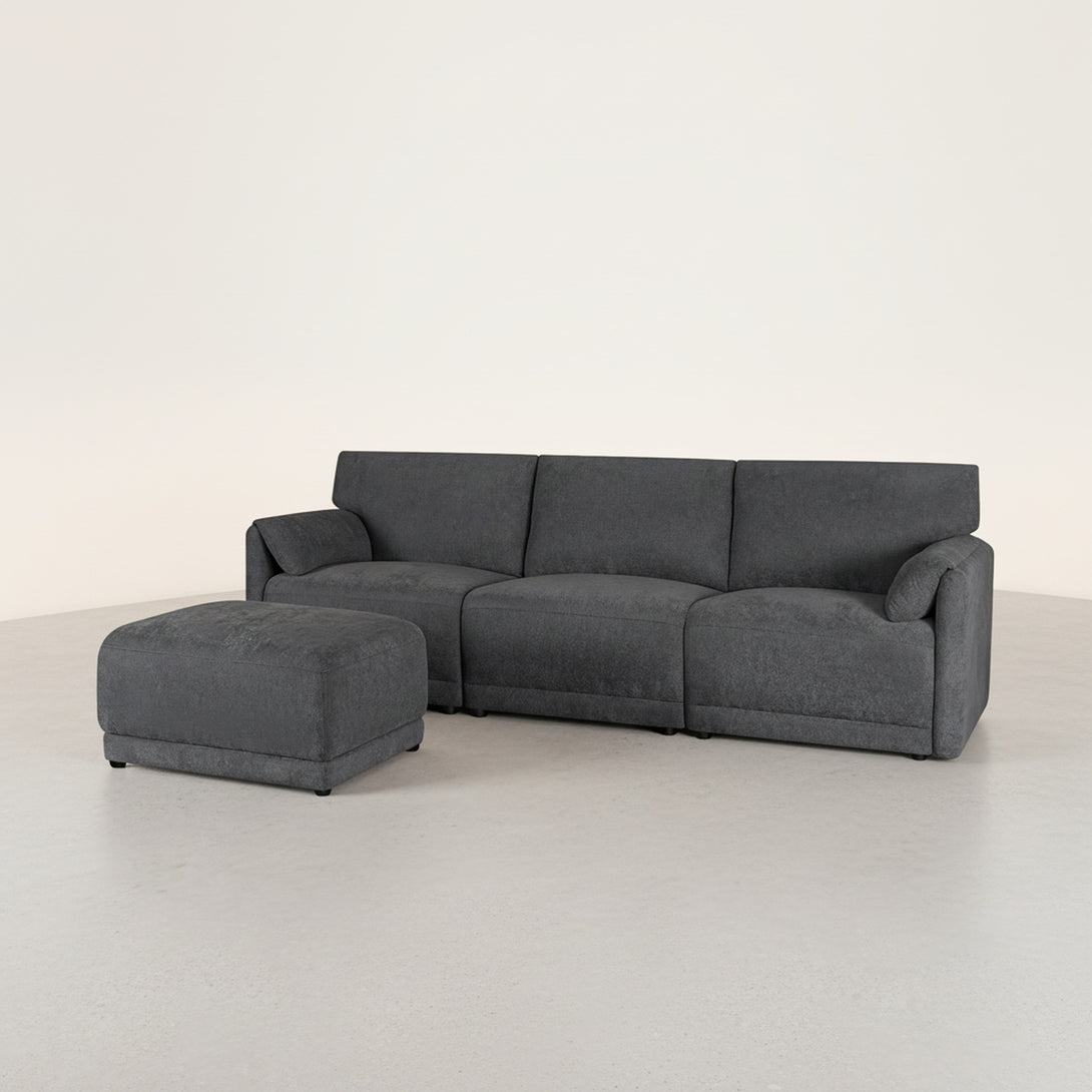 Velvo 3 Seater Modular Sofa with Ottoman - Dark Grey