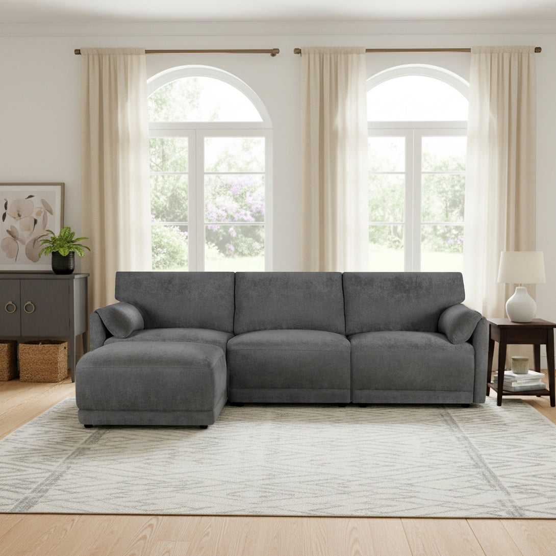 Velvo 3 Seater Modular Sofa with Ottoman - Dark Grey