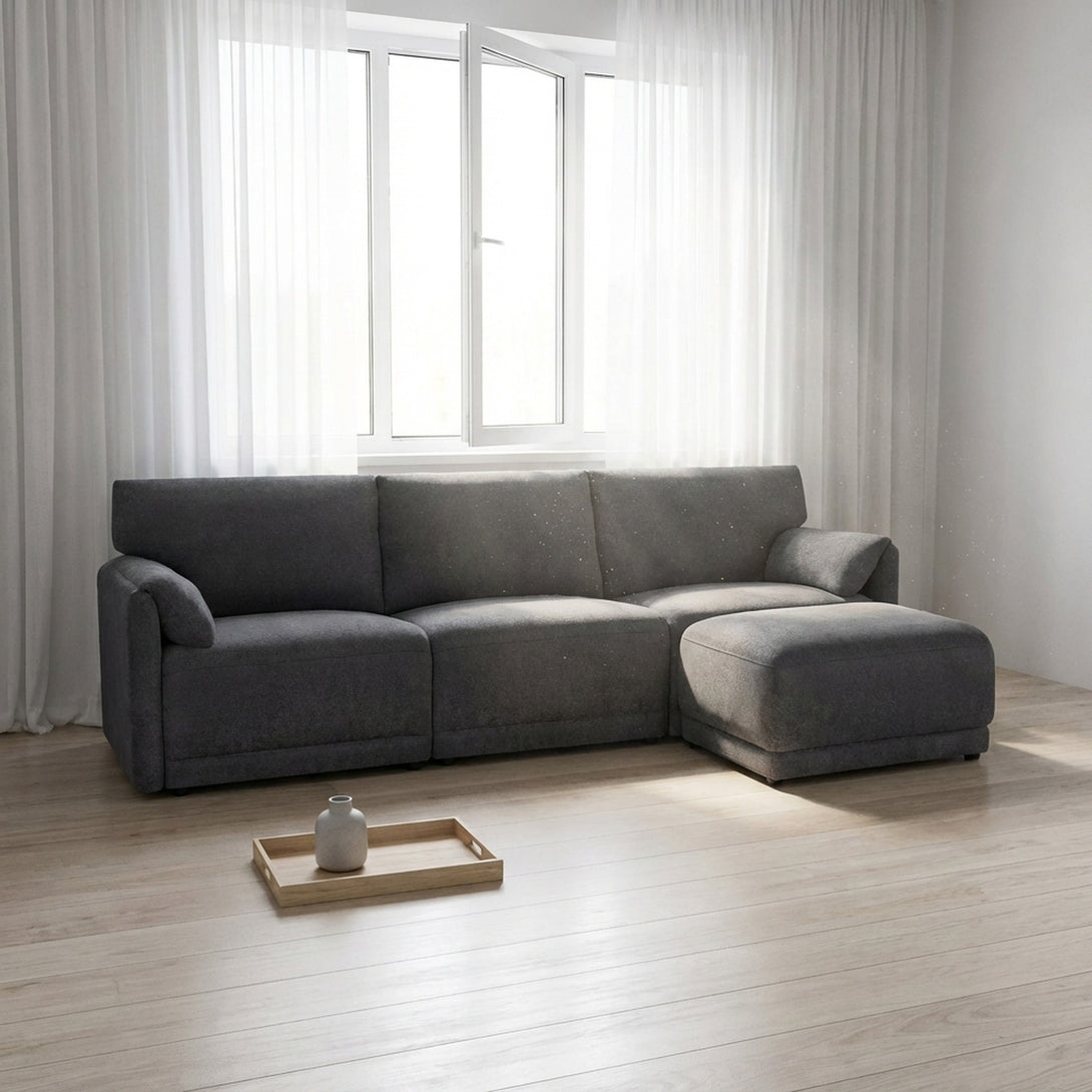 Velvo 3 Seater Modular Sofa with Ottoman - Dark Grey