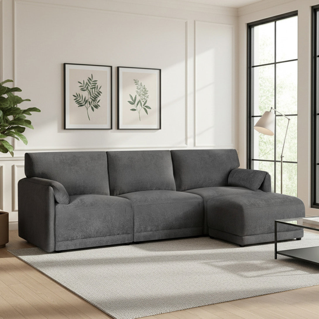 Velvo 3 Seater Modular Sofa with Ottoman - Dark Grey