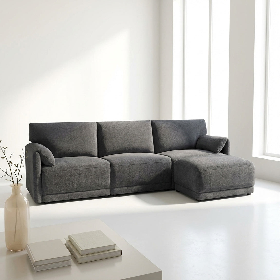 Velvo 3 Seater Modular Sofa with Ottoman - Dark Grey