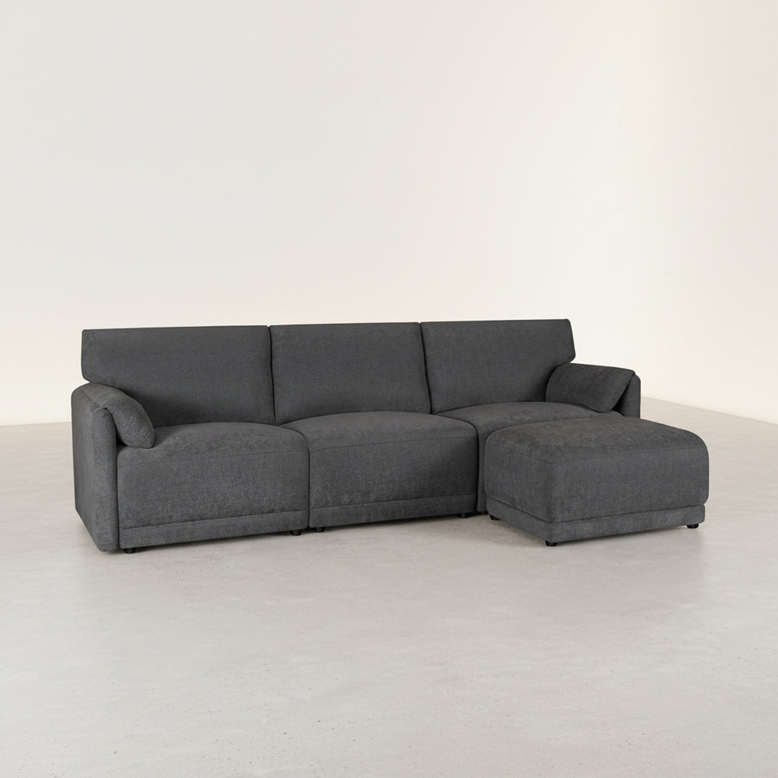 Velvo 3 Seater Modular Sofa with Ottoman - Dark Grey