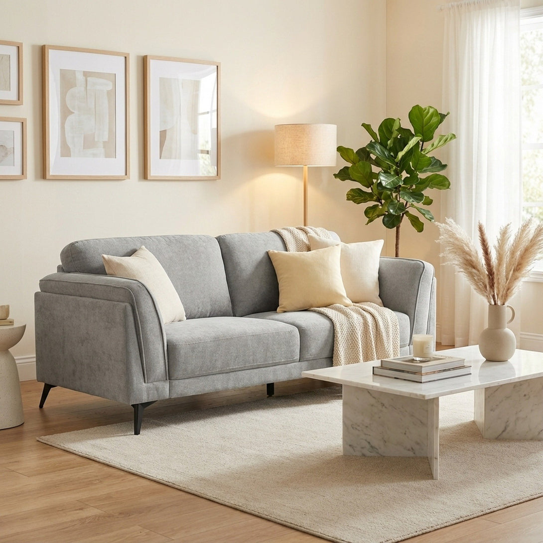 Brulo Linen 3 Seater Sofa - Light Grey