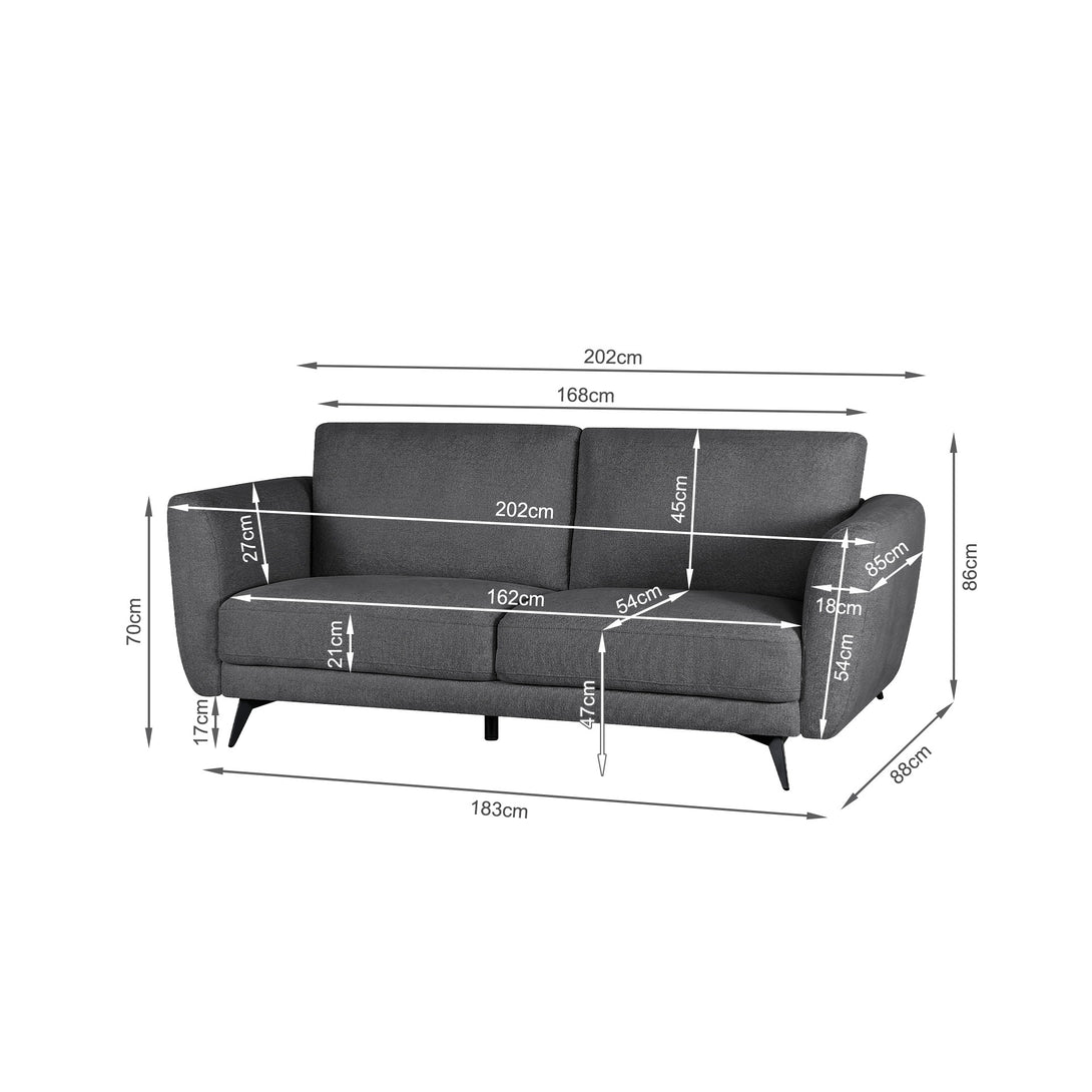 Rivel Chenille 3 Seater Sofa - Dark Grey