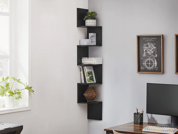 Nemi 5-Tier Wall Mounted Corner Shelf - Black