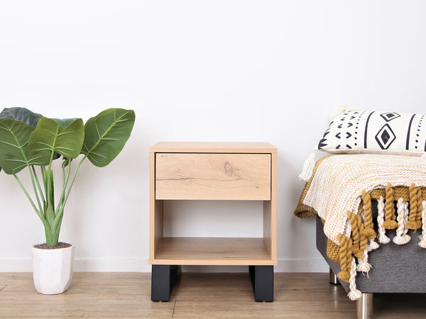 Frohna Wooden Bedside Table Nightstand - Oak