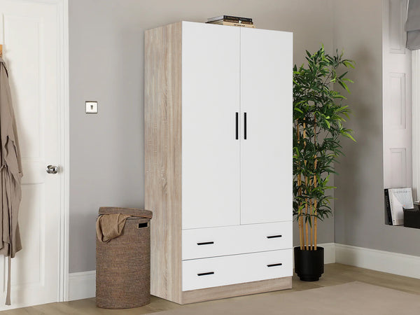 Bram 2 Door Wardrobe with 2 Drawers - Oak