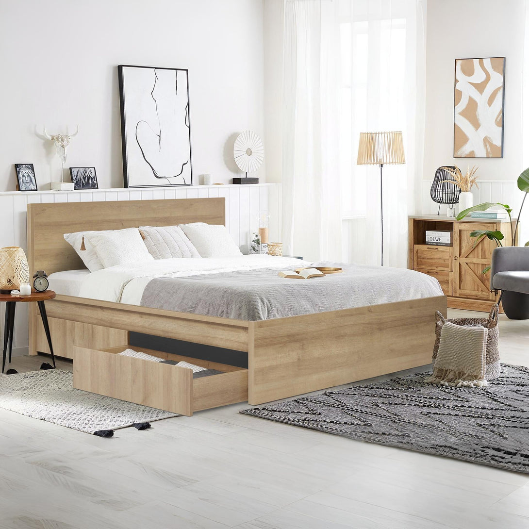 Harris Queen Bed Frame with Storage - Oak