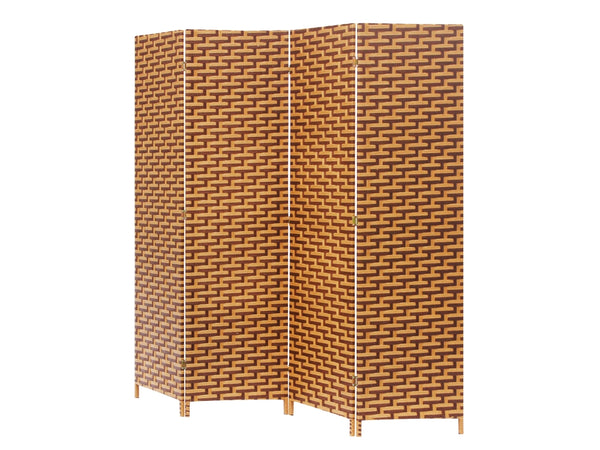 SEFTON 1.8M Rattan Room Divider Screen 4 Panels - BROWN