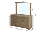 Vicente Low Boy 6 Drawers Chest Dresser with Mirror - Oak