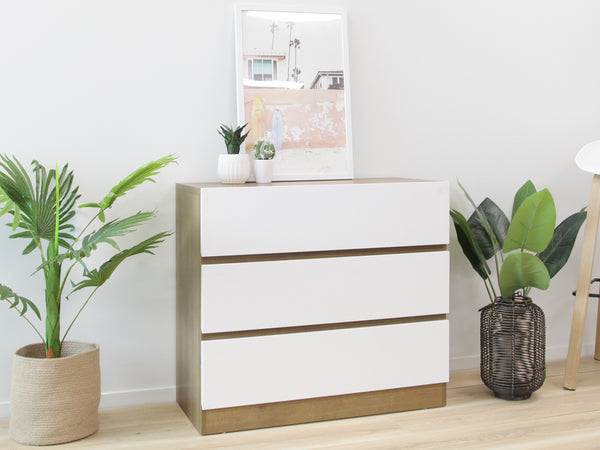 Harris 3 Drawers Tallboy - Oak + White