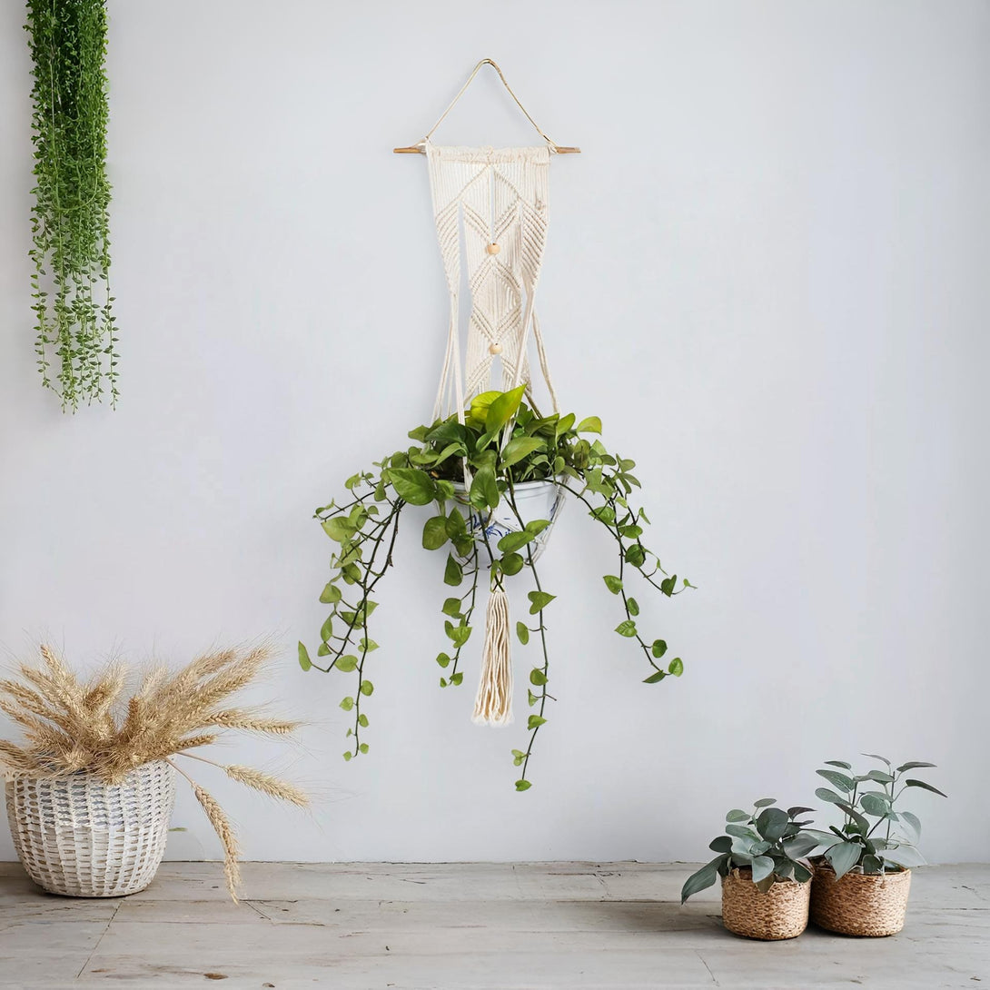 Hessian Macrame Rope Macrame Plant Hanger Macrame Pot Hanger - Beads